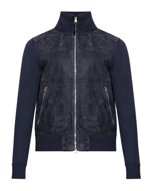Tom Ford Blue Zip-Front Padded Bomber Jacket for men