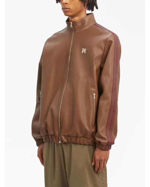 Palm Angels Brown Pa Monogram Leather Track Jacket for men