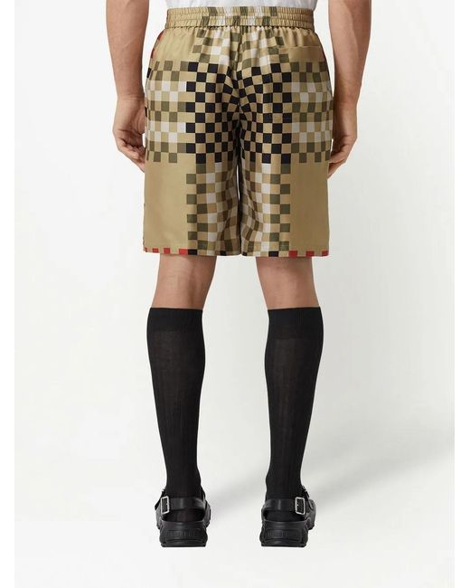 Burberry Natural Pixel Check Silk Shorts for men