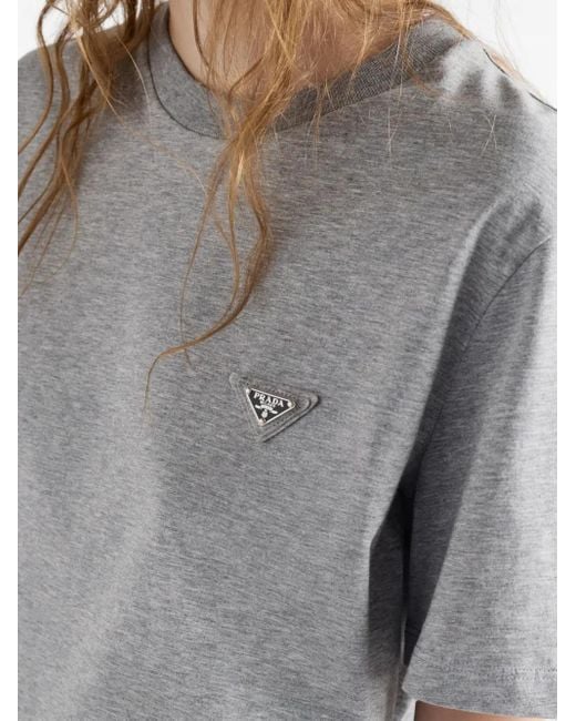 Prada Gray T-Shirt Mit Logo-Patch
