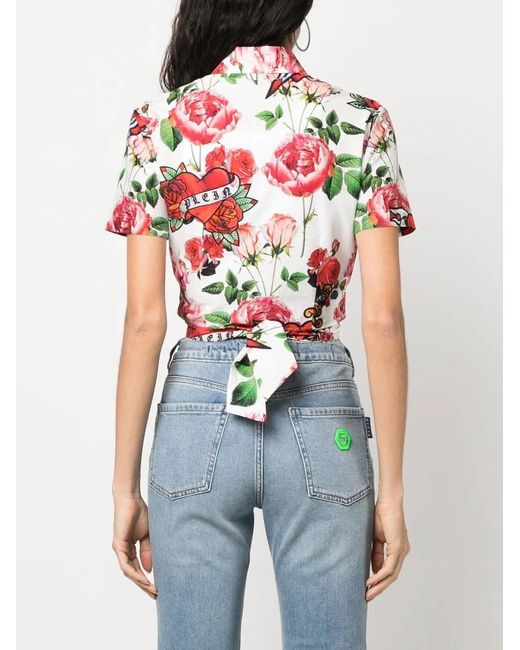Philipp Plein Red Tie Detail Cropped Shirt