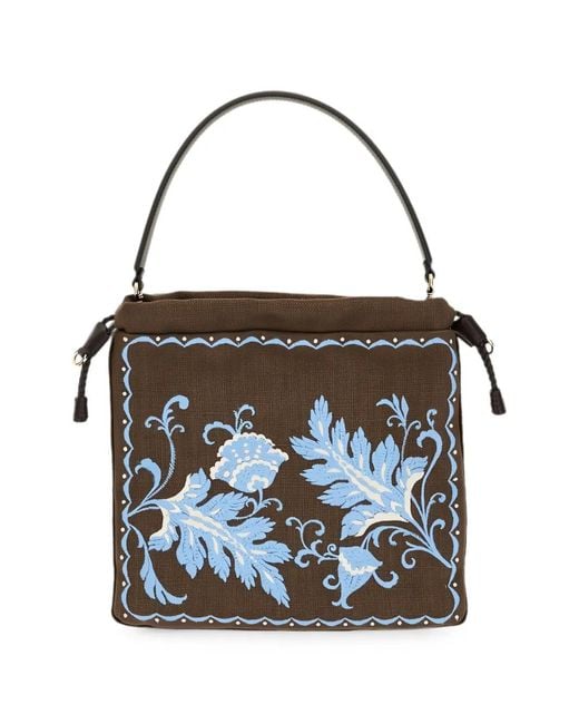 Etro Black Sac À Main Médium À Fleurs Brodées Kalispera