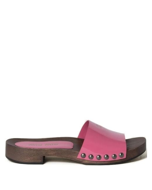 Sandales En Cuir À Détails De Clous Miu Miu en coloris Pink
