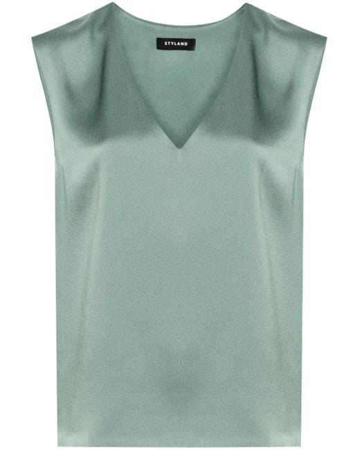 Blusa sin mangas con cuello en V Styland de color Green