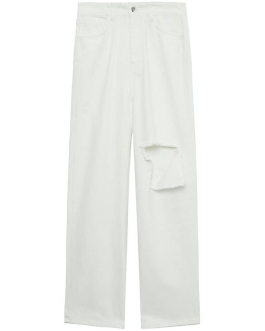 ROKH White Weite Jeans in Distressed-Optik