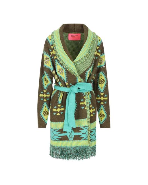 COLOUR MARKET® Green Cardigan Ceinturé En Maille Intarsia