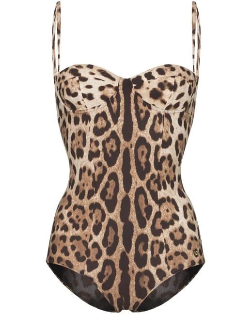 Dolce & Gabbana Brown Leopard-Print Balconette Swimsuit