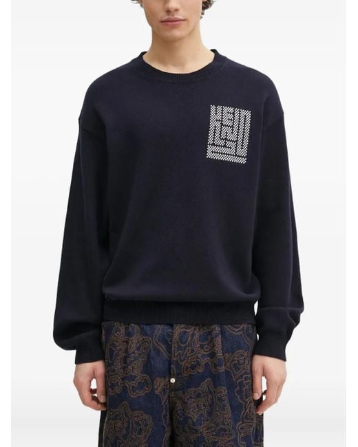 KENZO Blue Kamon Intarsia-Logo Sweater for men