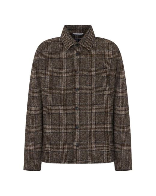 Fedeli Brown Plaid-Check Button-Up Jacket for men