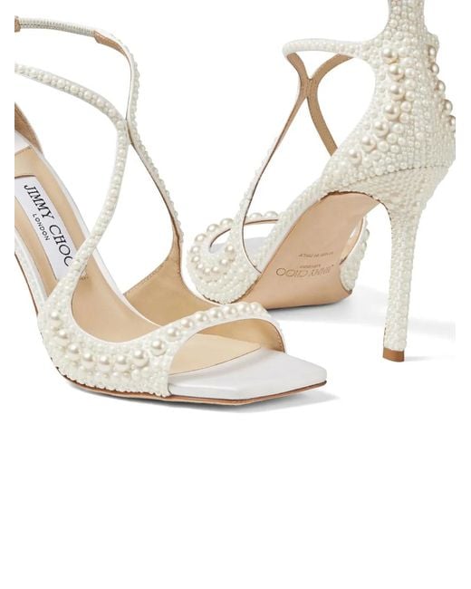 Jimmy Choo Metallic Azia 95Mm Pearl-Embellished Sandals