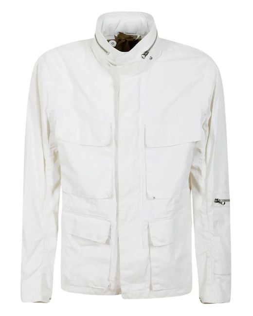 C P Company White Multi-Pocket Linen Jacket for men