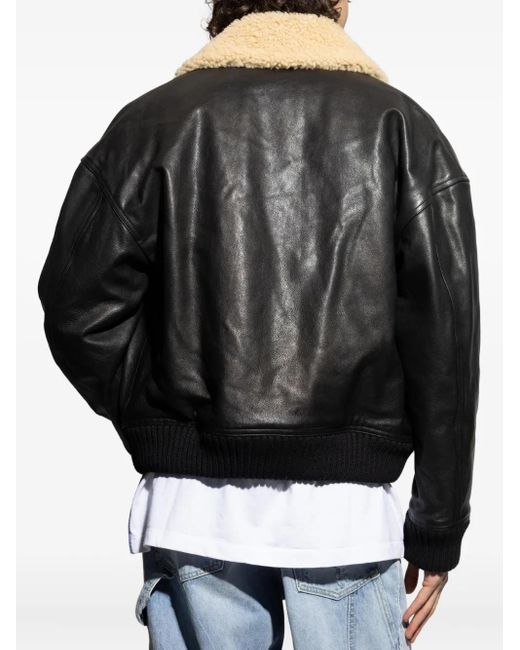DSquared² Black Leather Bomber Jacket for men