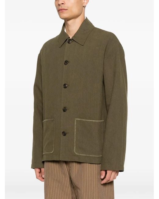 Commas Green Palm-Embroidered Patch-Pocket Overshirt for men