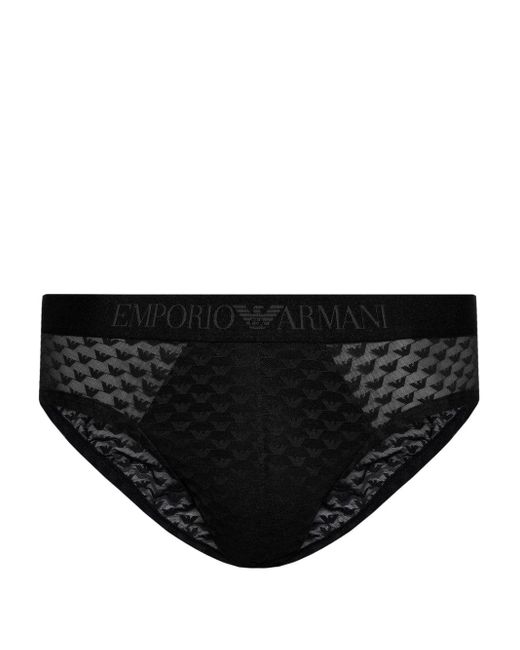 Emporio Armani Black Sheer-Panelled Briefs for men
