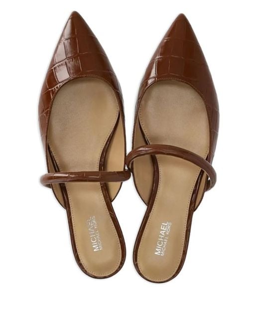 MICHAEL Michael Kors Brown Pointed-Toe Crocodile-Effect Mules