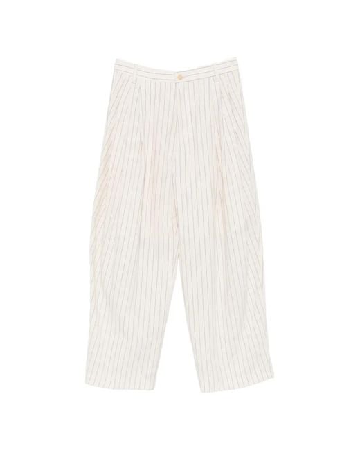Hed Mayner White Pinstripe-Pattern Pleated Trousers