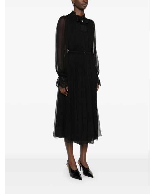 Nissa Black Crystal-Detail Silk Midi Dress