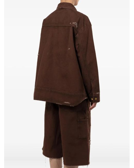 メンズ KAMIYA Boro ダメージ シャツジャケット Brown