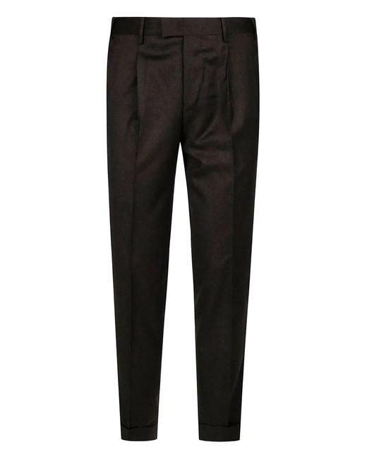 PT Torino Black Pleated Wool Trousers for men