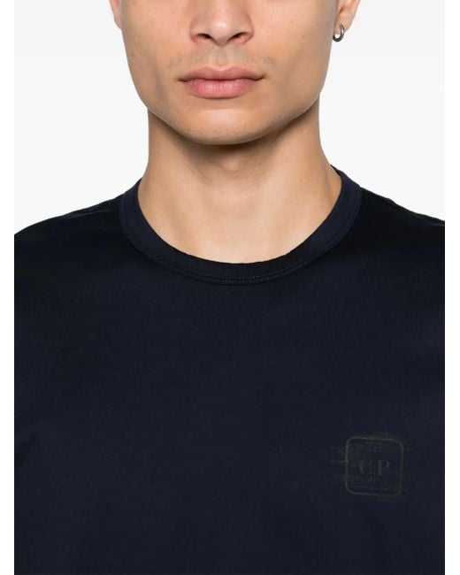 C P Company Blue Metropolis Series Mercerized Jersey Sketched Graphics T-Shirt Clothing for men