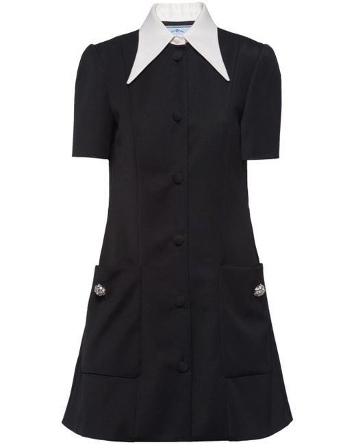 Vestido corto con cuello en contraste Prada de color Black