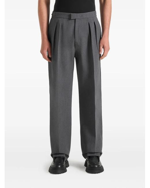 Manière De Voir Black Pierre Hatched Pleated Tailored Trousers for men