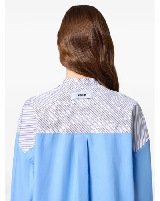 Camisa De Algodón Con Paneles De Rayas MSGM de color Blue
