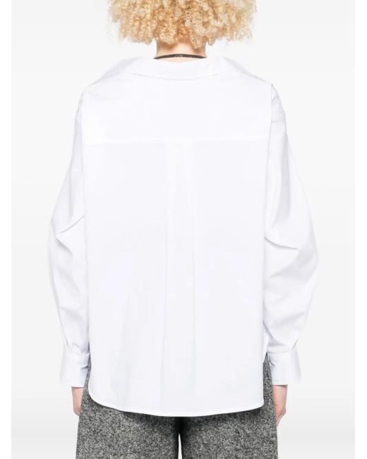 Brunello Cucinelli White Button-Up Curved-Hem Shirt