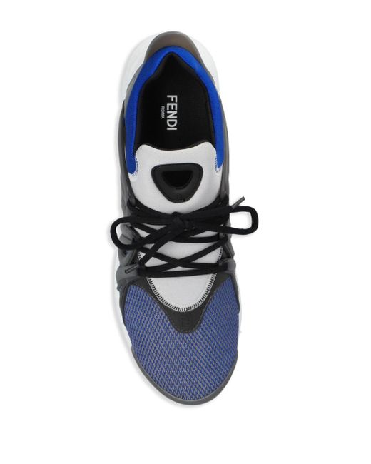 Fendi Blue Tag Lace-up Panelled Sneakers for men