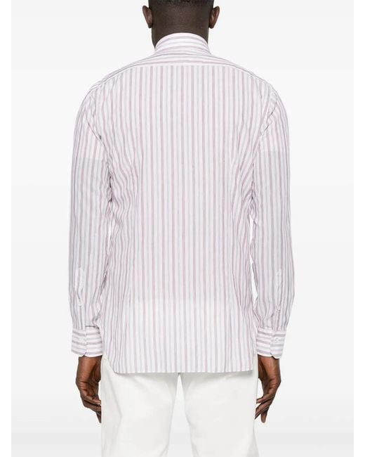 Barba Napoli White Spread-Collar Striped Shirt for men