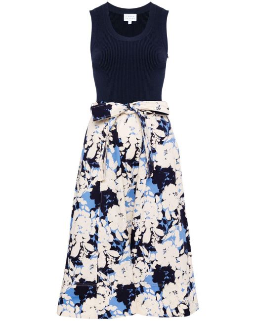 Tanya Taylor Blue Devon Floral-print Midi Skirt