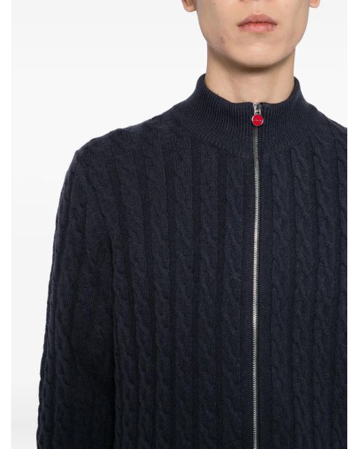 Kiton Blue Cable-Knit Zip-Up Cardigan for men