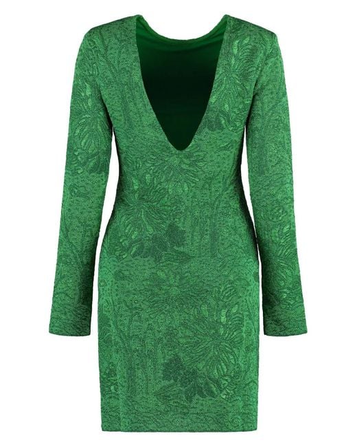 Givenchy Green Floral-Jacquard Lurex Minidress