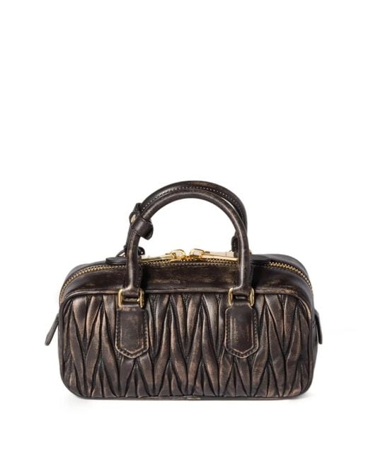 Miu Miu Black Arcadie Matelassé Leather Tote Bag