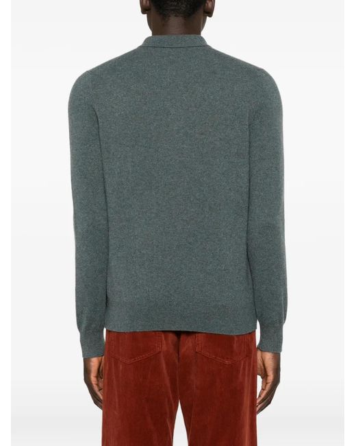 Bompard Green Long-Sleeve Button-Placket Polo Shirt for men