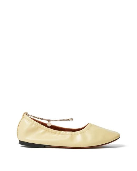 Stella McCartney Natural Chain-Embellished Ruched Ballet Flats