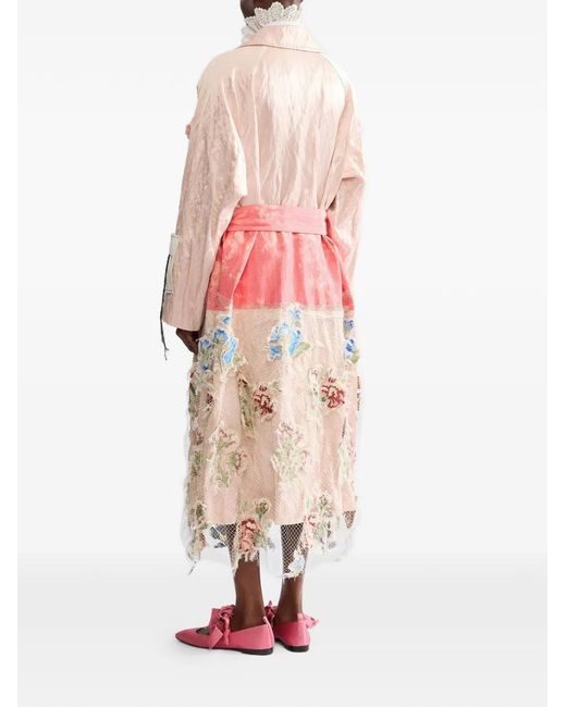 Erdem Pink Floral-Embroidered Belted Coat