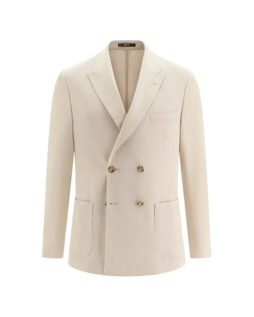 Boggi White Double-Breasted Patch-Pockets Blazer for men