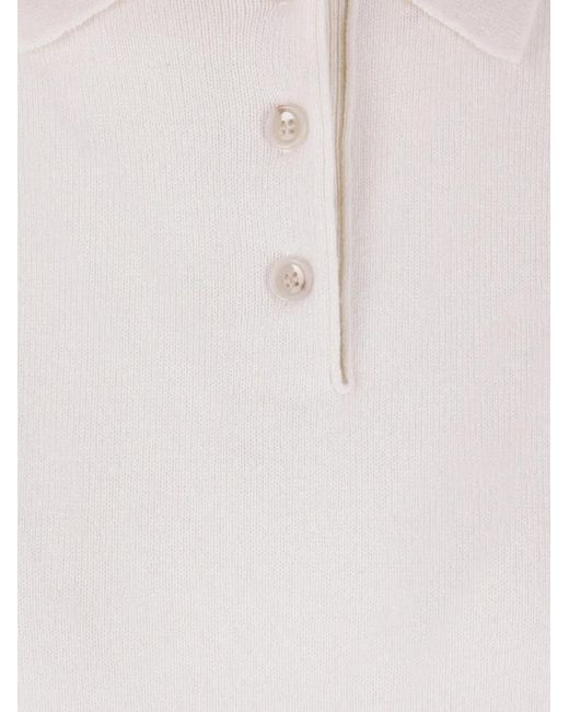 Allude White Three-Button Knitted Polo Shirt