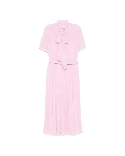 Self-Portrait Pink Pleated Pussy-Bow Midi Dress