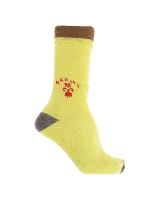 Marni Yellow Logo-Intarsia Ribbed-Trim Socks for men