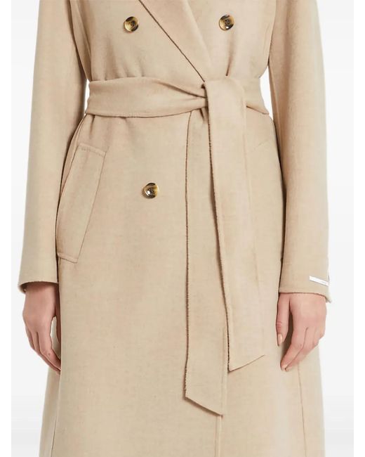 Marella Natural Double-Breasted Belted Coat
