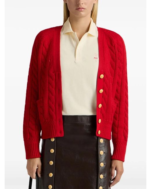 Bally Red Cable-Knit Buttoned Cardigan