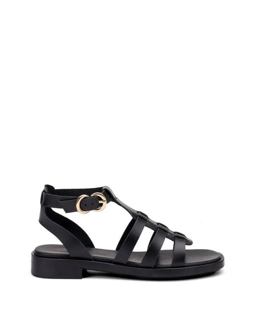 Frau Black Cage Leather Sandals
