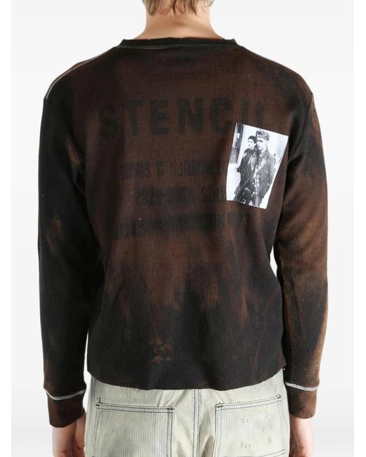 SAITOS Brown Graphic-Print Waffle-Knit T-Shirt for men