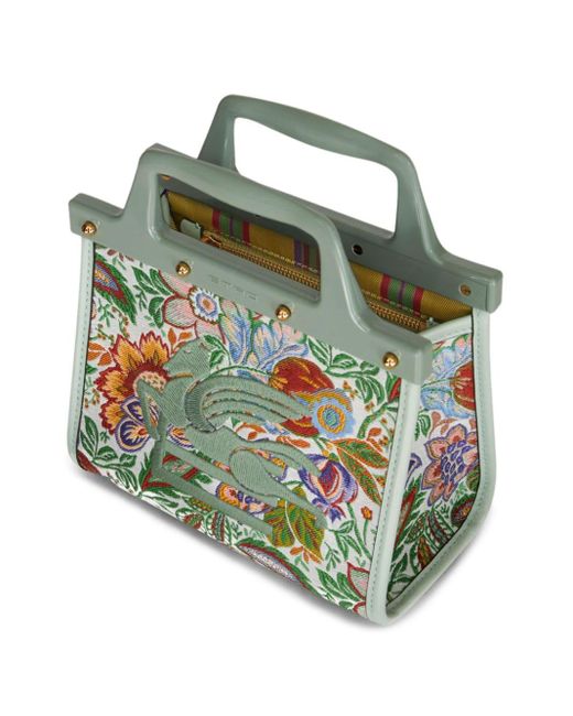 Etro Green Floral Jacquard Small Love Trotter Shopping Bag