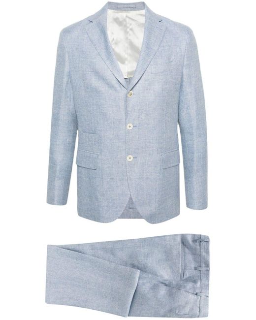 Eleventy Blue Single-breasted Linen Blend Suit for men