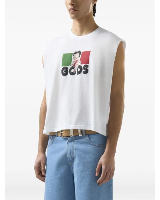 Gcds White X Betty Boop Sleeveless Cotton T-Shirt for men