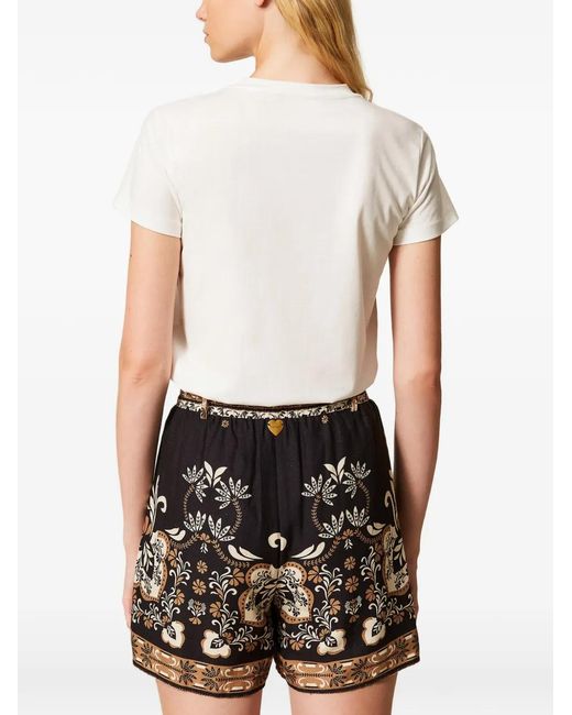 Twinset White T-Shirt With Embroidered Patch Logo