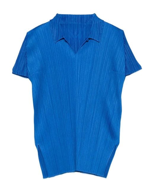 Pleats Please Issey Miyake Blue Pleated Buttoned Top